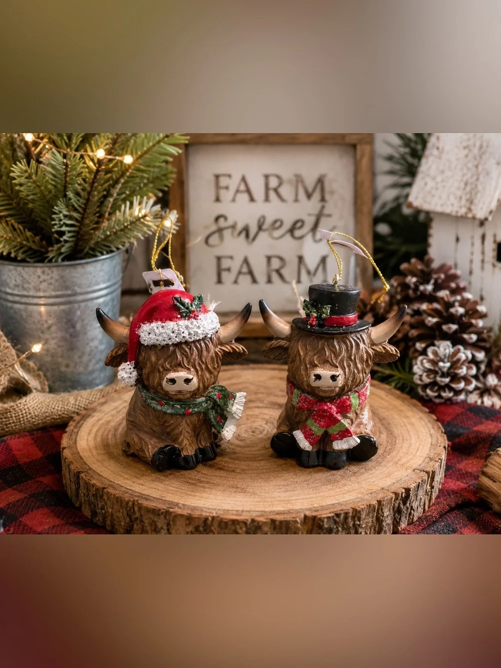 Ohio Farm Bureau 2025 Highland Cow Christmas Ornaments Set of 2
